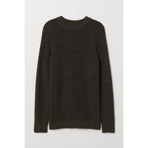 H&M Crew Neck Fisherman Knit Sweater 100% Cotton Green Marled Pullover Mens S